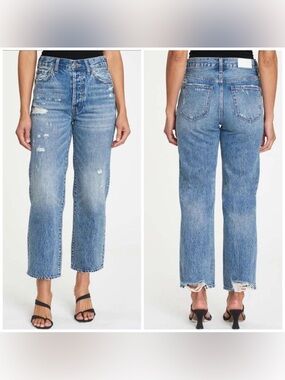 Pistola Cassie High Rise Straight Crop Distressed Jeans Size 29
